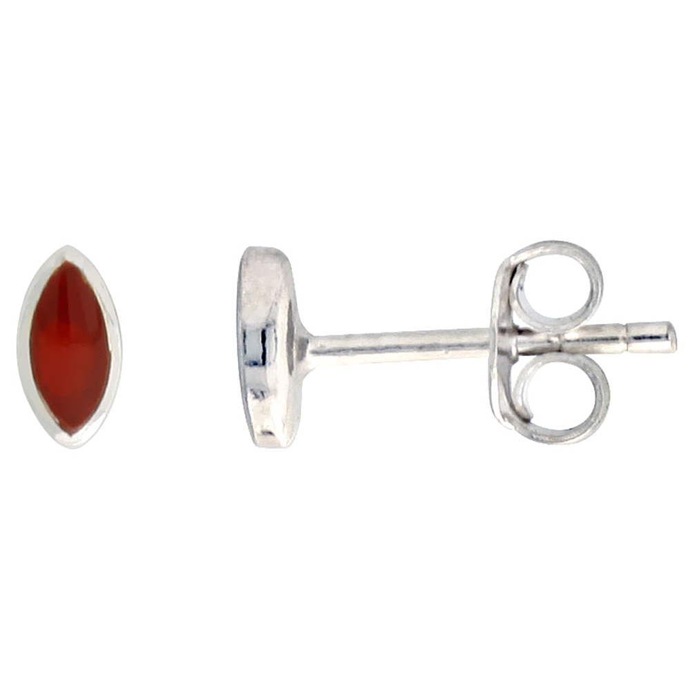Tiny Sterling Silver 5mm Marquise Carnelian Stud Earrings Cartilage, 3/16 inch
