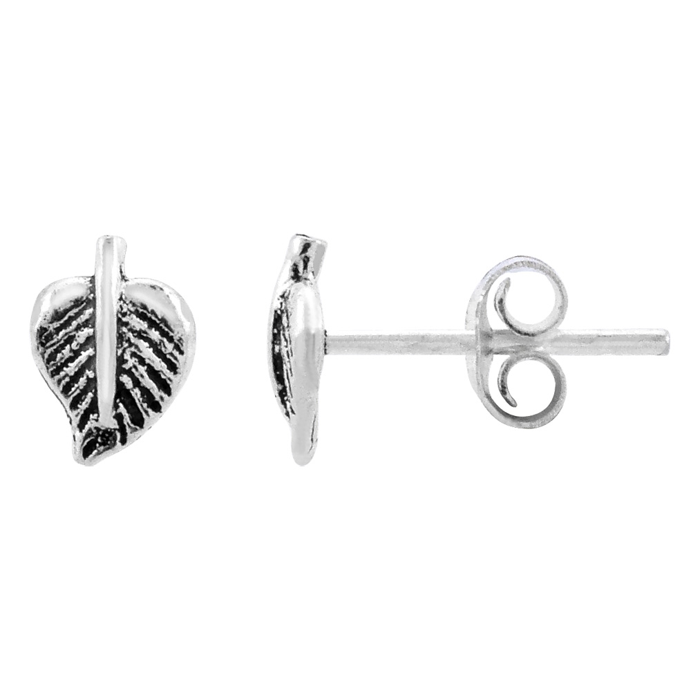 Tiny Sterling Silver Leaf Stud Earrings 5/16 inch