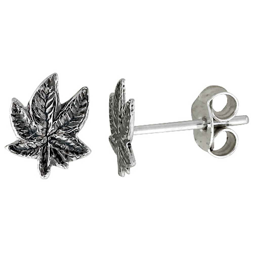 Tiny Sterling Silver Leaf Stud Earrings 5/16 inch