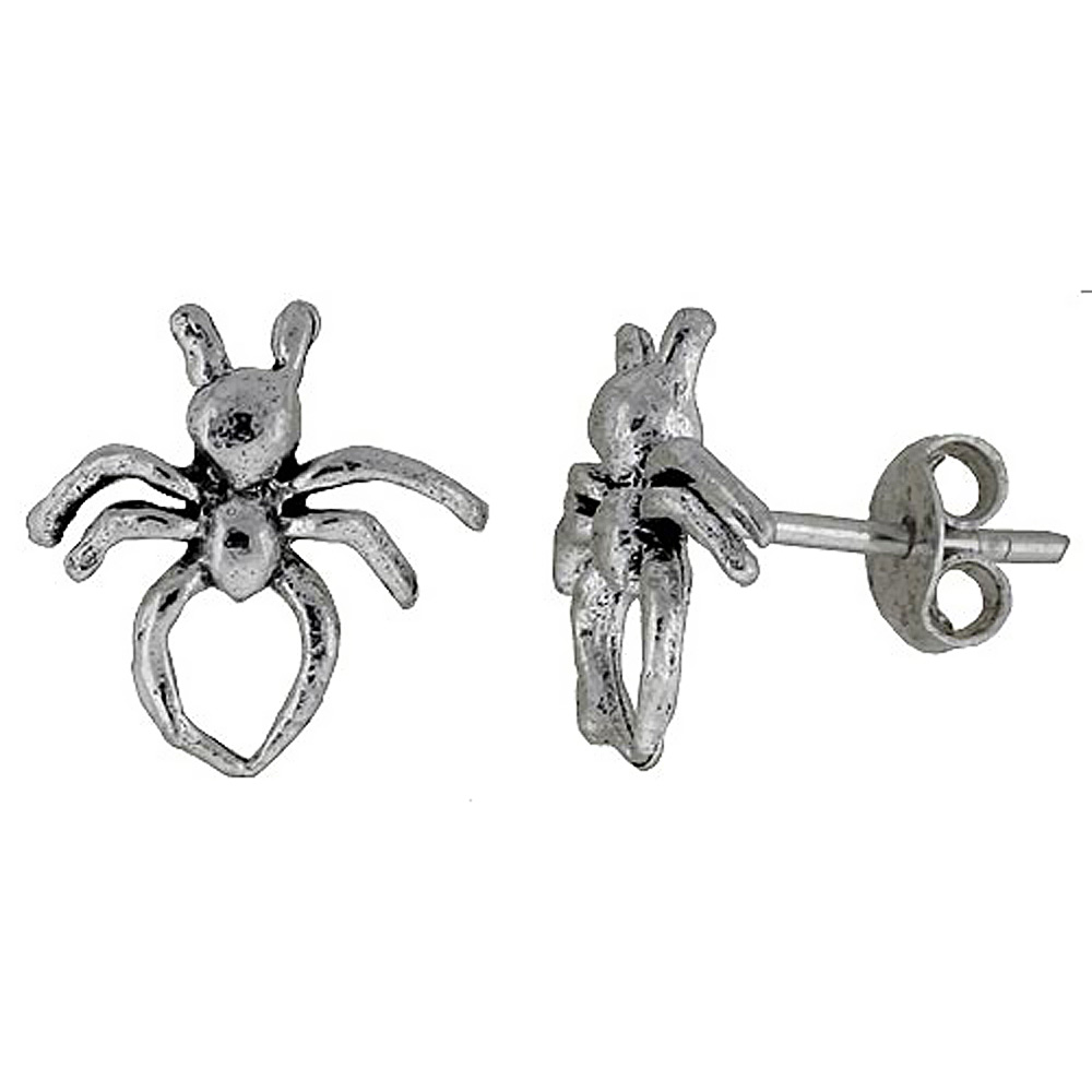 Tiny Sterling Silver Spider Stud Earrings 1/2 inch