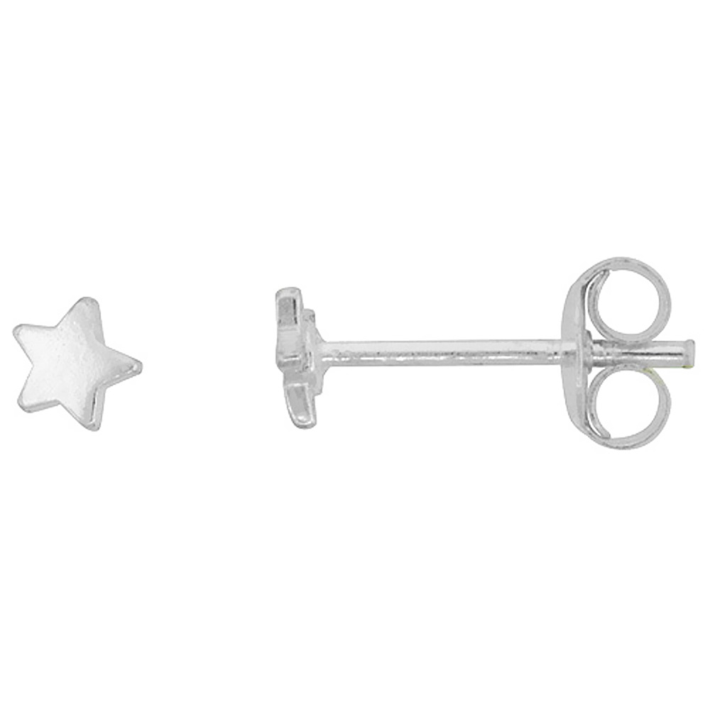 Very Tiny Sterling Silver Star Stud Earrings 3/16 inch