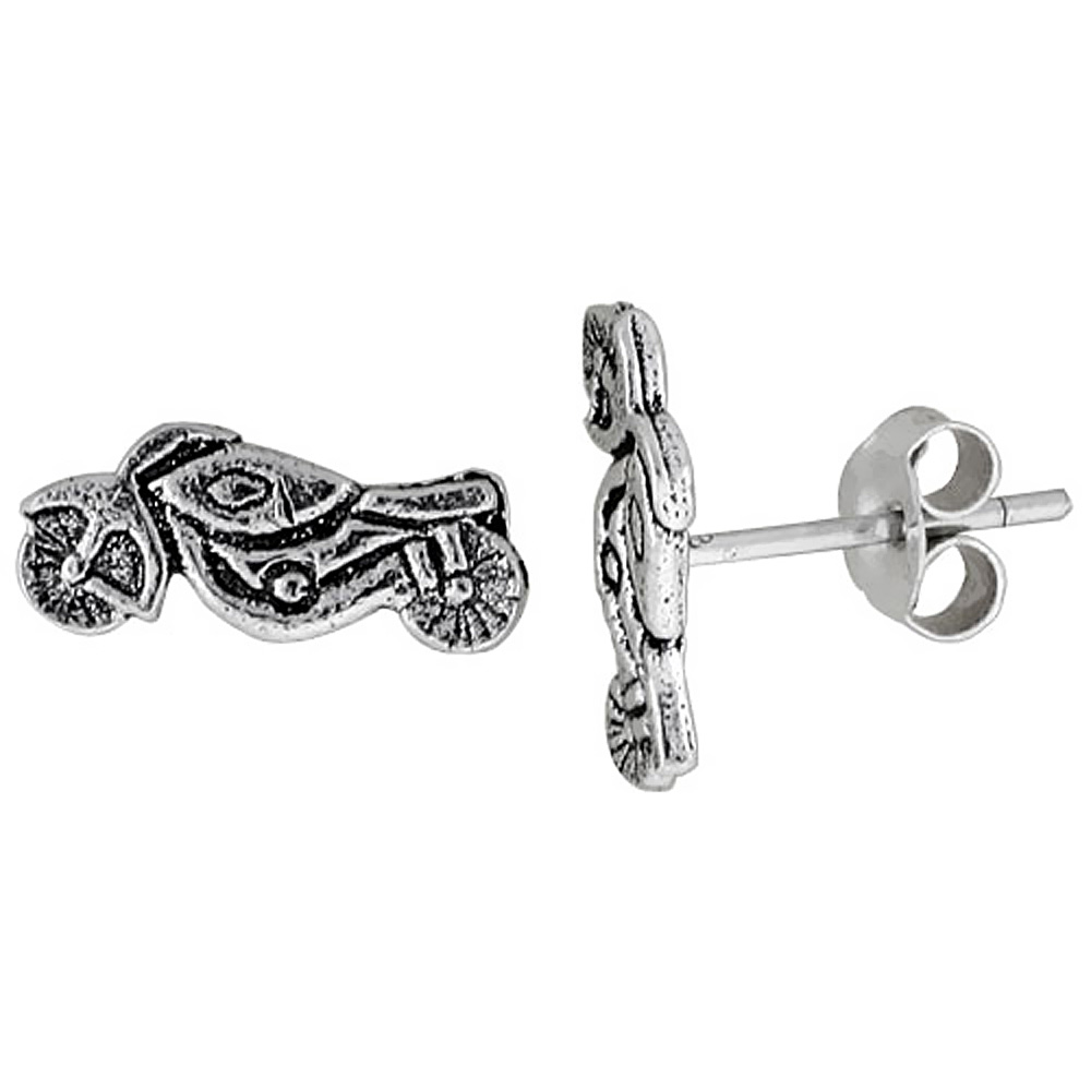 Tiny Sterling Silver MOTORCYCLE Stud Earrings 7/16 inch