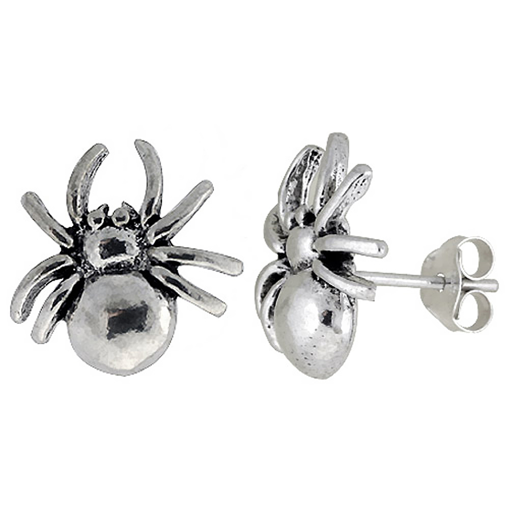 Tiny Sterling Silver Spider Stud Earrings 1/2 inch