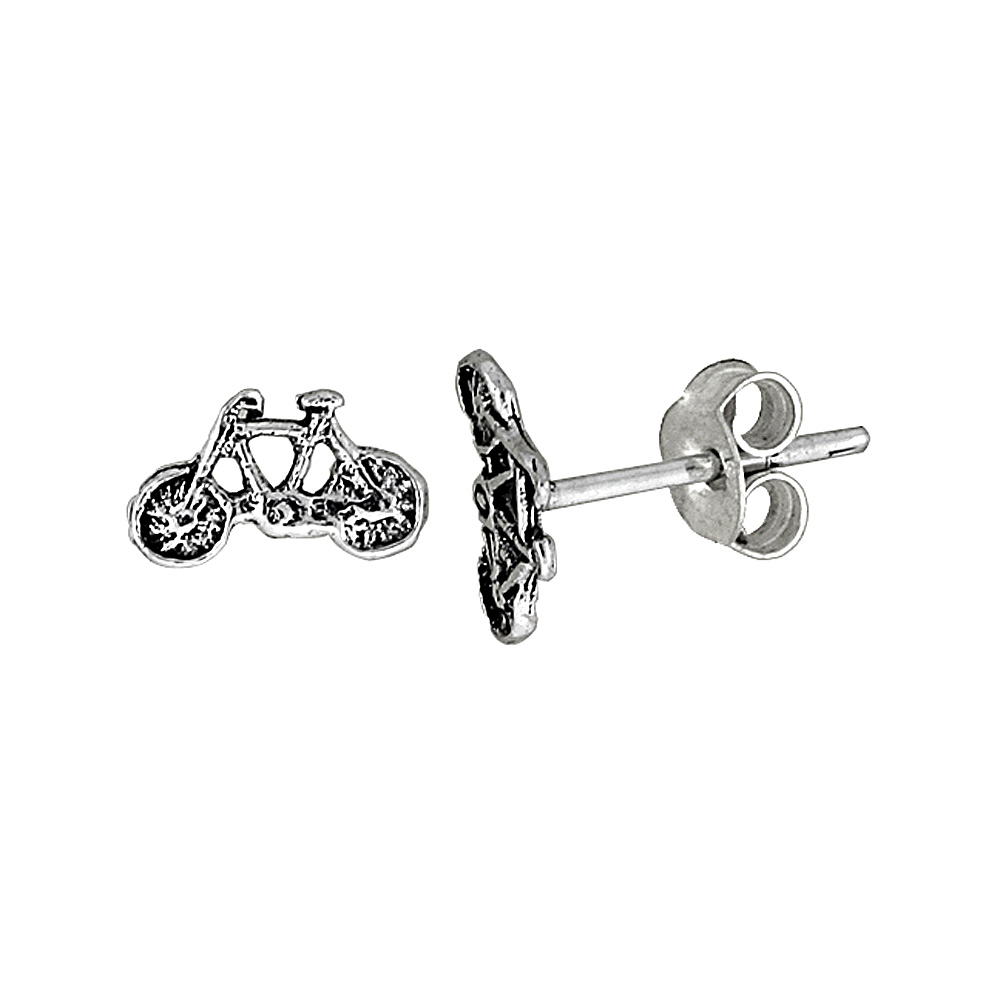 Tiny Sterling Silver Bicycle Stud Earrings 5/16 inch