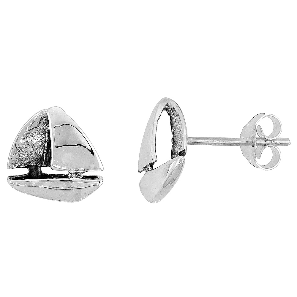 Tiny Sterling Silver Sailboat Stud Earrings 7/16 inch