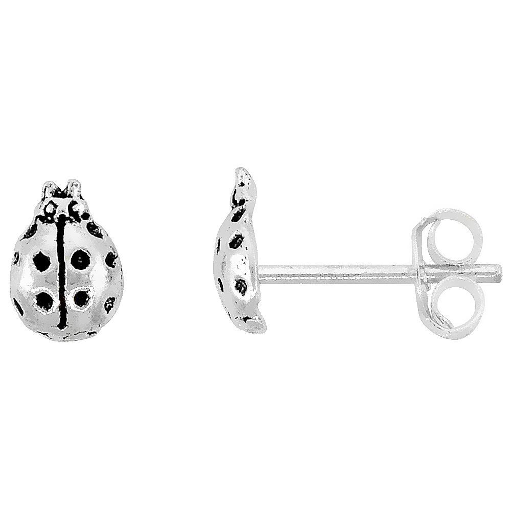 Tiny Sterling Silver Lady Bug Stud Earrings 5/16 inch