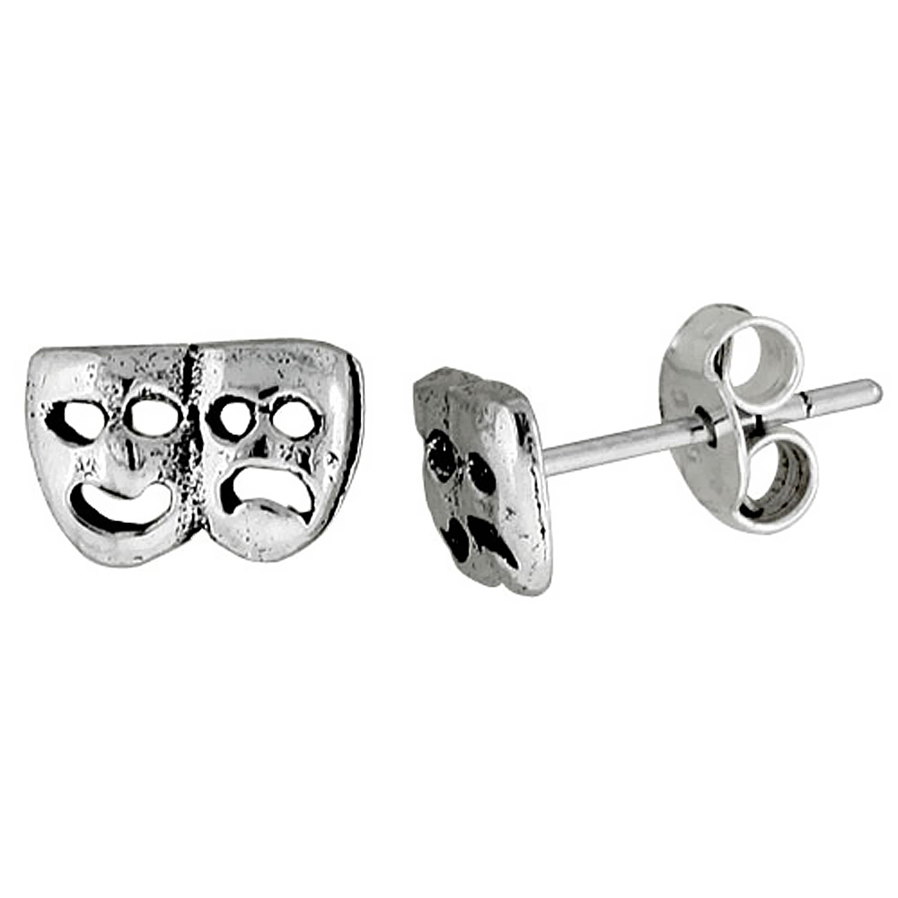 Tiny Sterling Silver Drama Masks Stud Earrings 5/16 inch