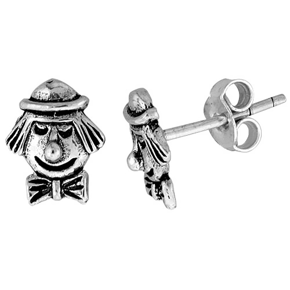 Tiny Sterling Silver Clown Face Stud Earrings 5/16 inch