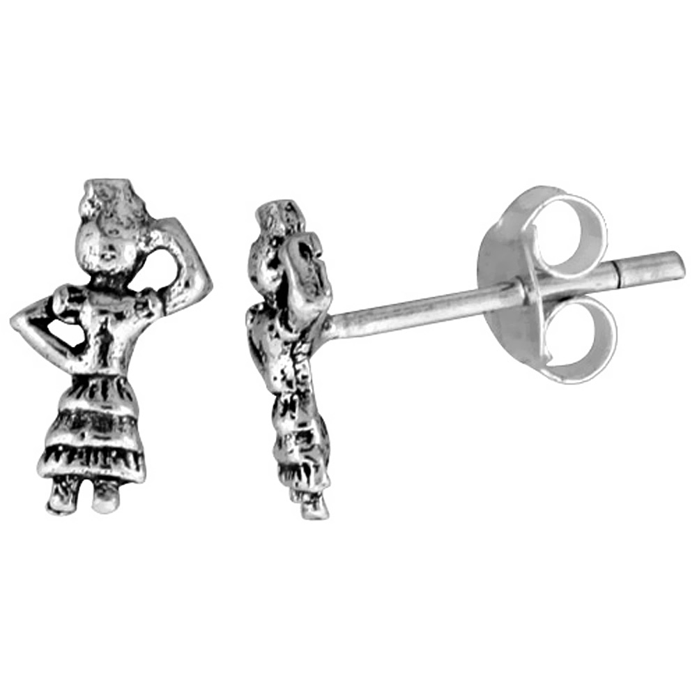Tiny Sterling Silver Dancing Stud Earrings 3/8 inch