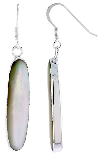 Sterling Silver Oval Mother of Pearl Inlay Earrings, 1 5/16&quot; (33 mm) tall 