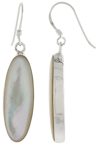 Sterling Silver Oval Mother of Pearl Inlay Earrings, 1 1/8" (28 mm) tall 