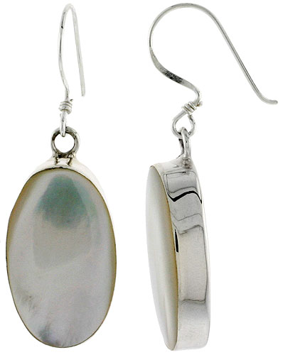 Sterling Silver Oval Mother of Pearl Inlay Earrings, 7/8&quot; (22 mm) tall 