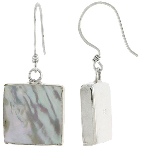 Sterling Silver Square Mother of Pearl Inlay Earrings, 9/16&quot; (15 mm) tall 