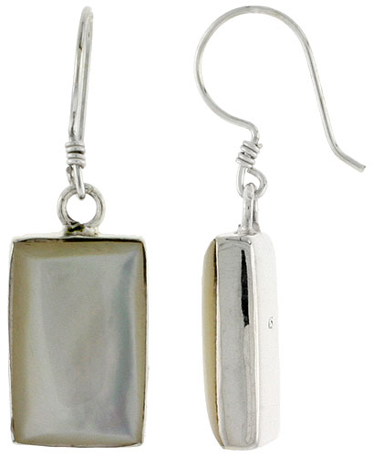 Sterling Silver Rectangular Mother of Pearl Inlay Earrings, 5/8&quot; (16 mm) tall 