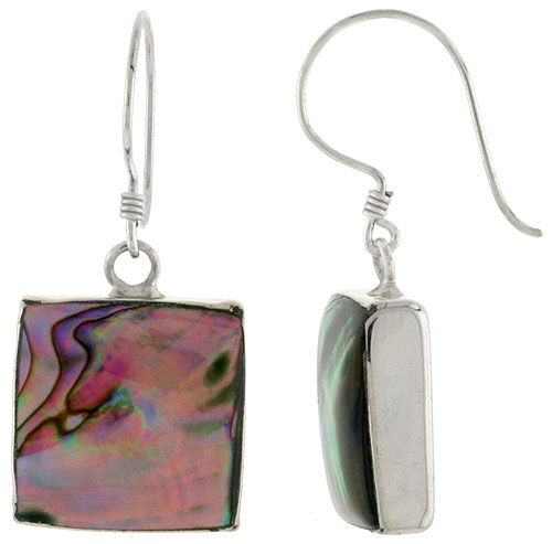 Sterling Silver Square Abalone Shell Inlay Earrings, 9/16&quot; (15 mm) tall 