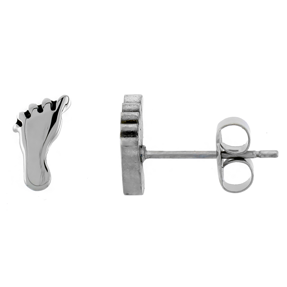 Small Stainless Steel Footprint Stud Earrings, 3/8 inch