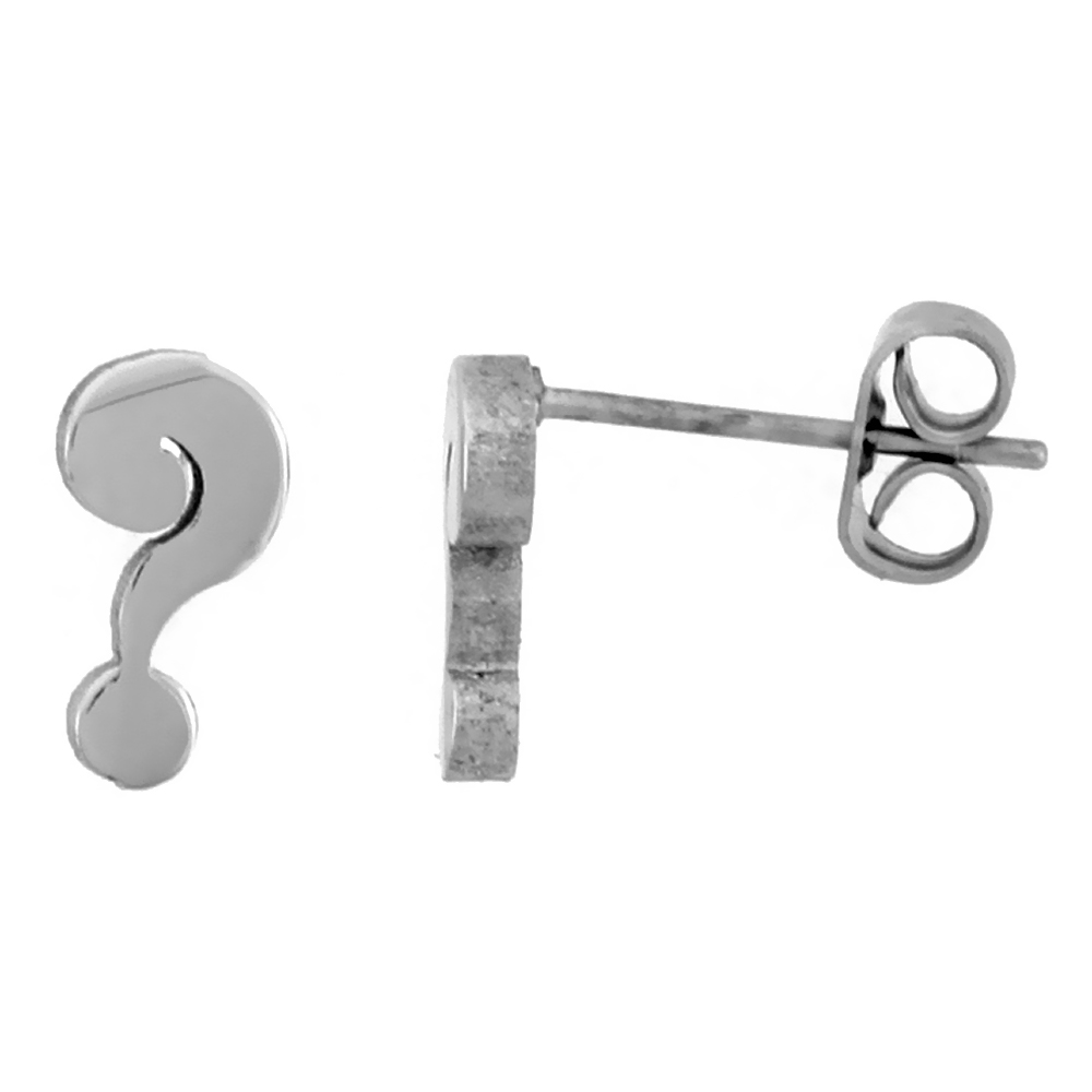 3 PAIR PACK Small Stainless Steel Question Mark Stud Earrings, 3/8 inch