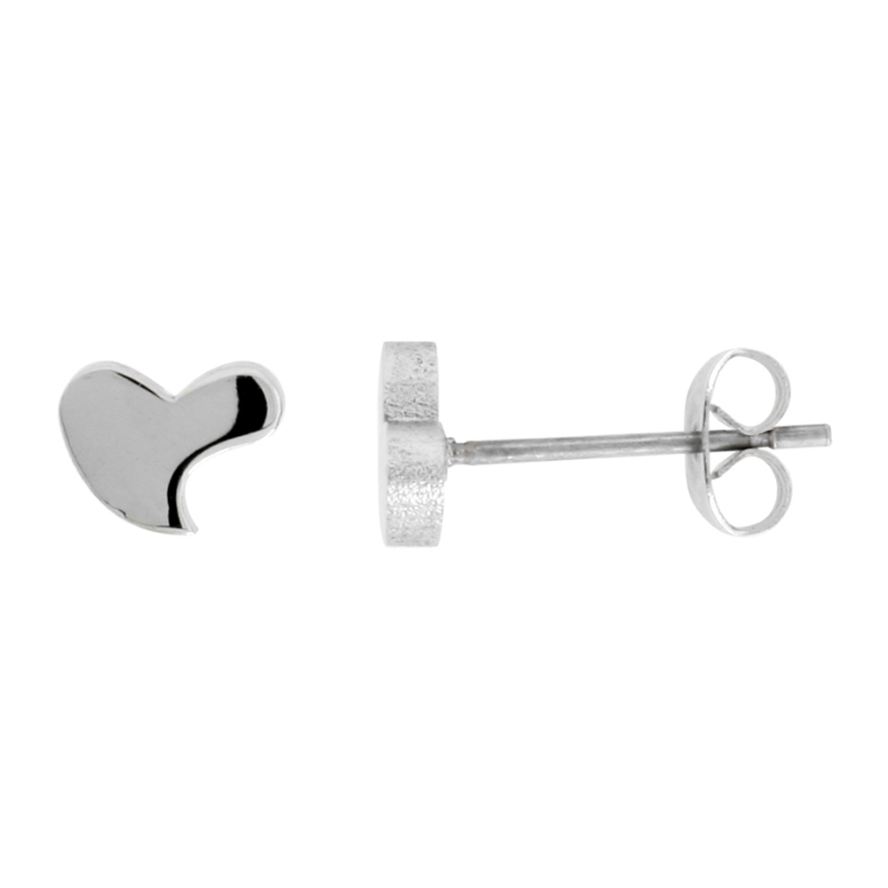 Small Stainless Steel Hearts Stud Earrings, 3/8 inch
