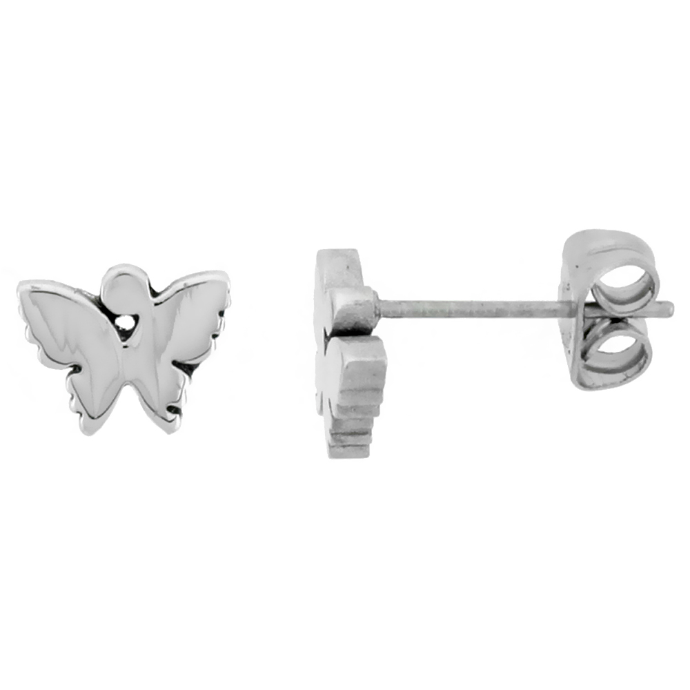 10 PAIR PACK Small Stainless Steel Butterfly Stud Earrings, 1/4 inch