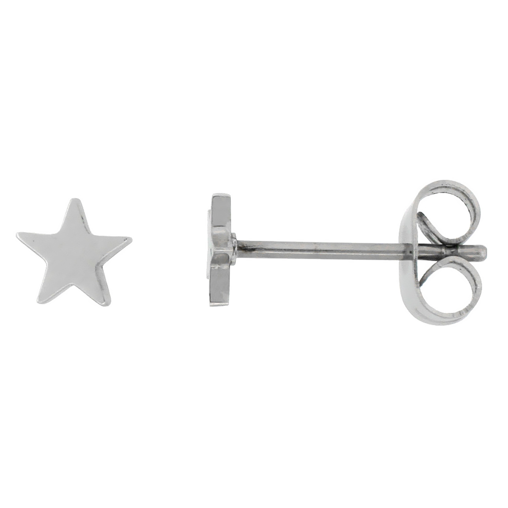 Tiny Stainless Steel Star Stud Earrings, 3/16 inch 5mm