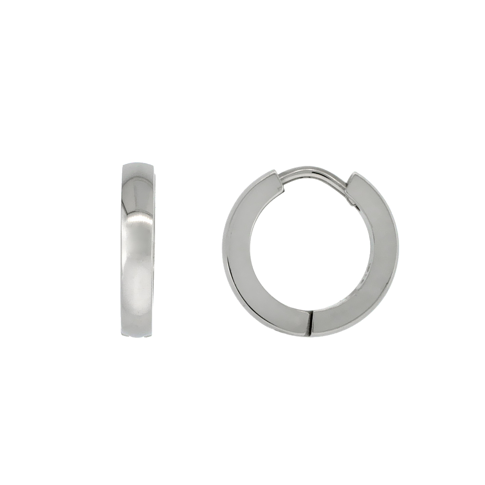 Stainless Steel Plain Thin Huggie Earrings Rounded Brushed Finish, 1/2 inch diameter