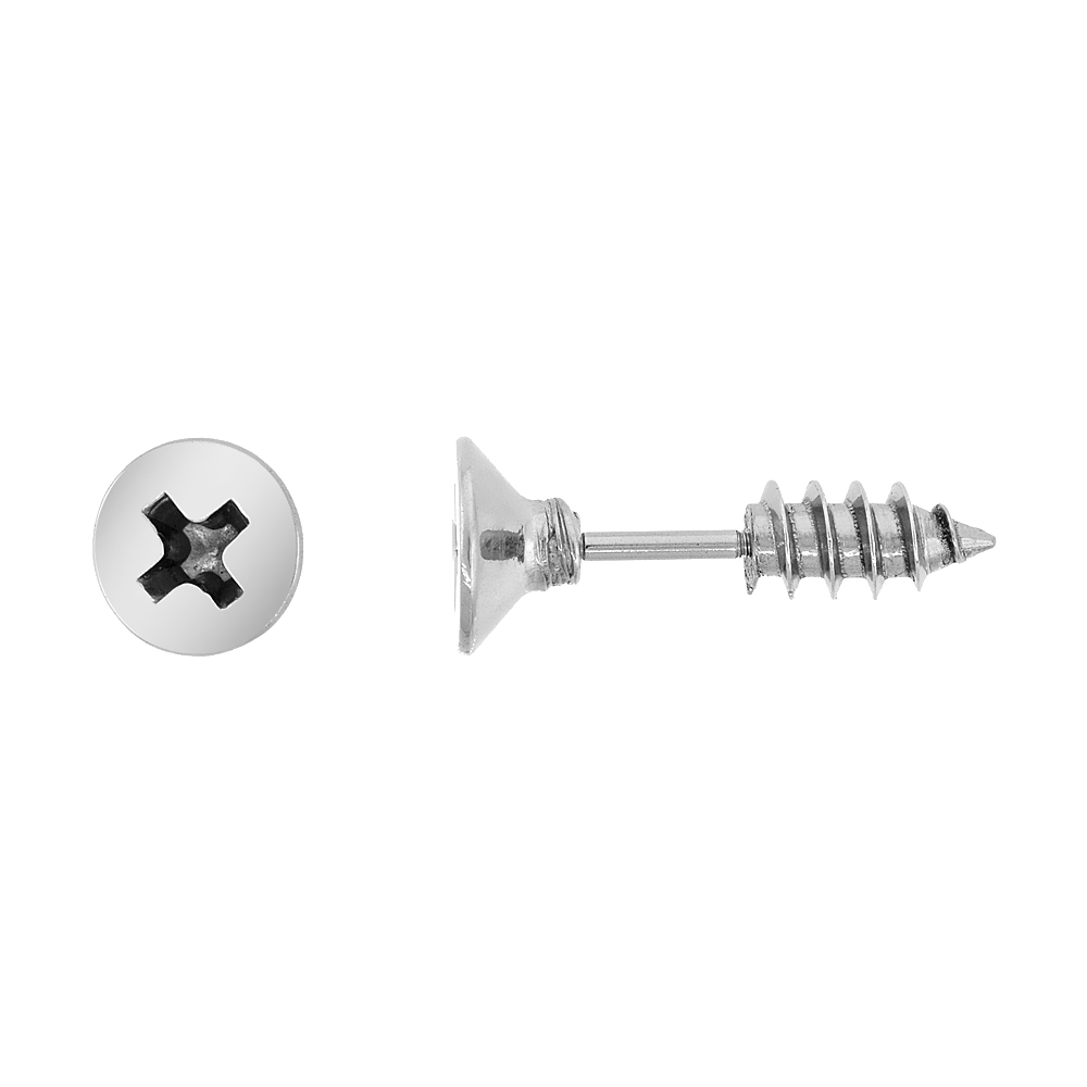 3 PAIR PACK Small Stainless Steel Screw Stud Earrings, 7/8 inch