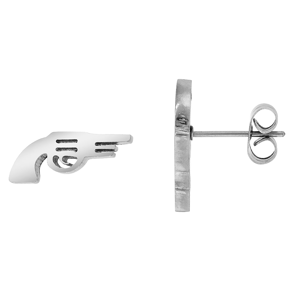 Small Stainless Steel Gun Stud Earrings, 3/8 inch