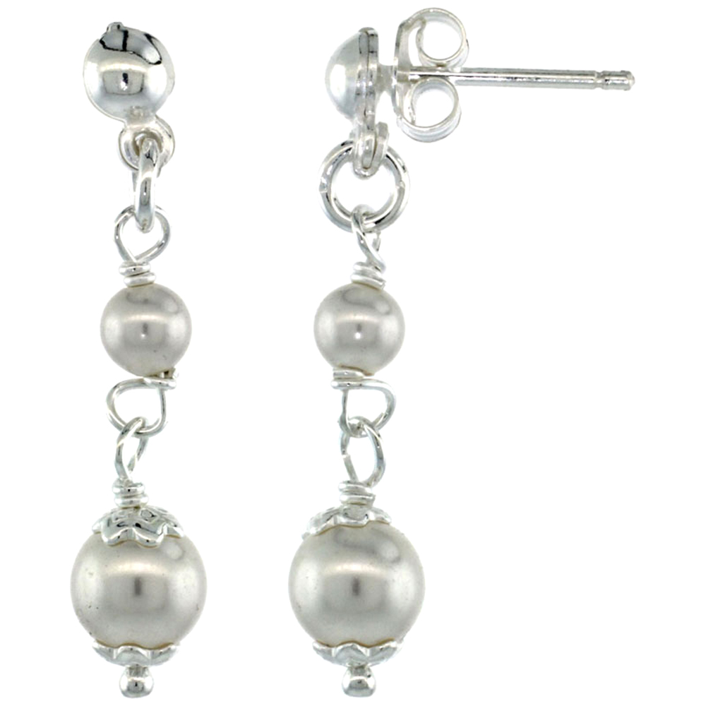 Dainty Sterling Silver Fashion Faux Pearl Drop Earrings with Swarovski Crystal Pearls, 1 1/4 inch