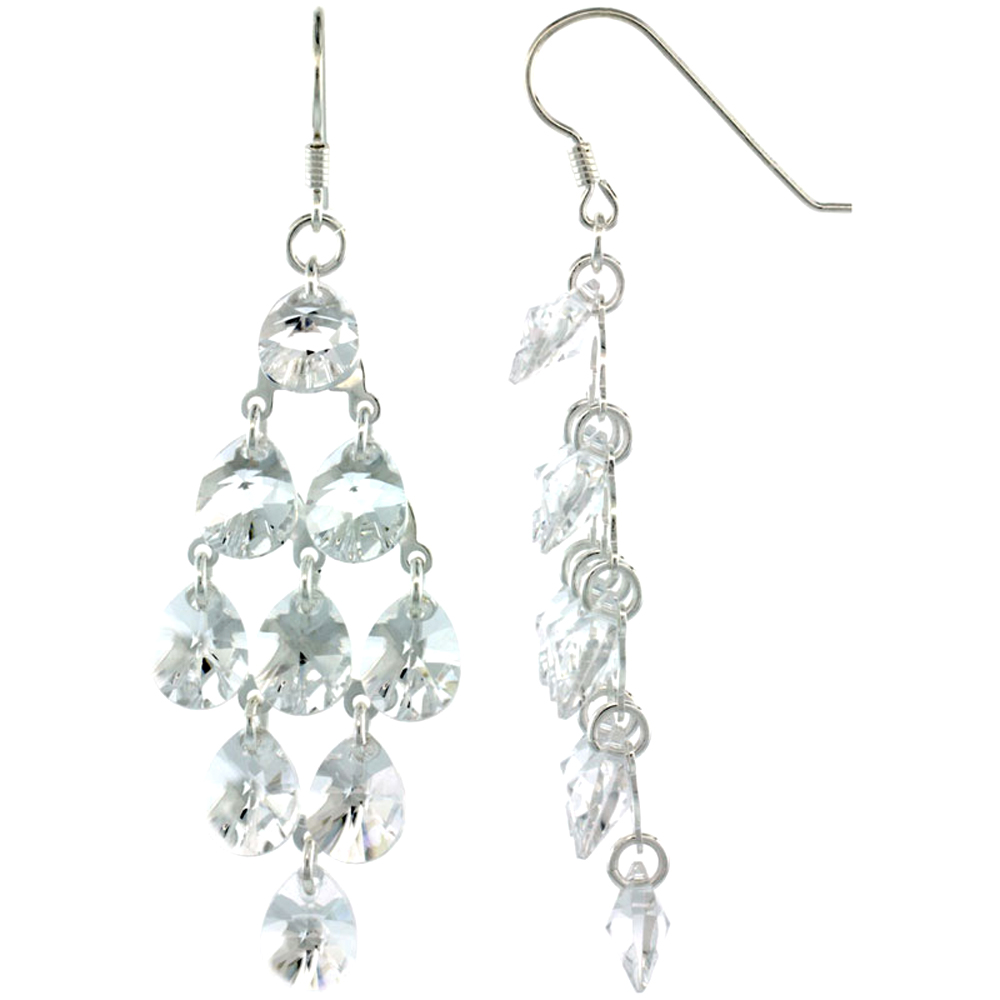 Sterling Silver Teardrop Clear Swarovski Crystals Chandelier Earrings, 2 7/8 in. (73 mm) tall