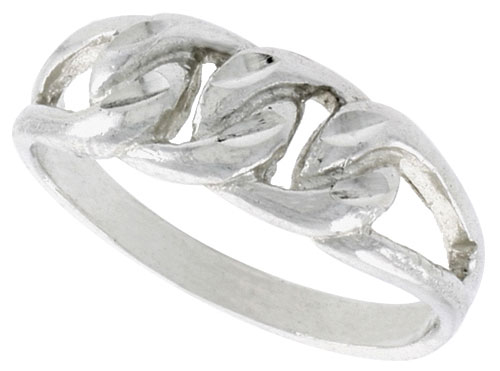 Sterling Silver Small Curb Link Chain Ring Polished finish 1/4 inch wide, sizes 6 - 9