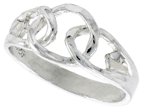 Sterling Silver Dainty Chain Link Ring Polished finish 3/8 inch wide, sizes 6 - 9