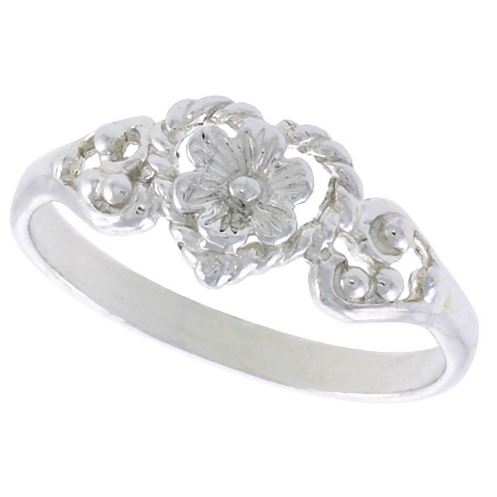 Sterling Silver Floral Heart Ring Polished finish 5/16 inch wide, sizes 6 - 9