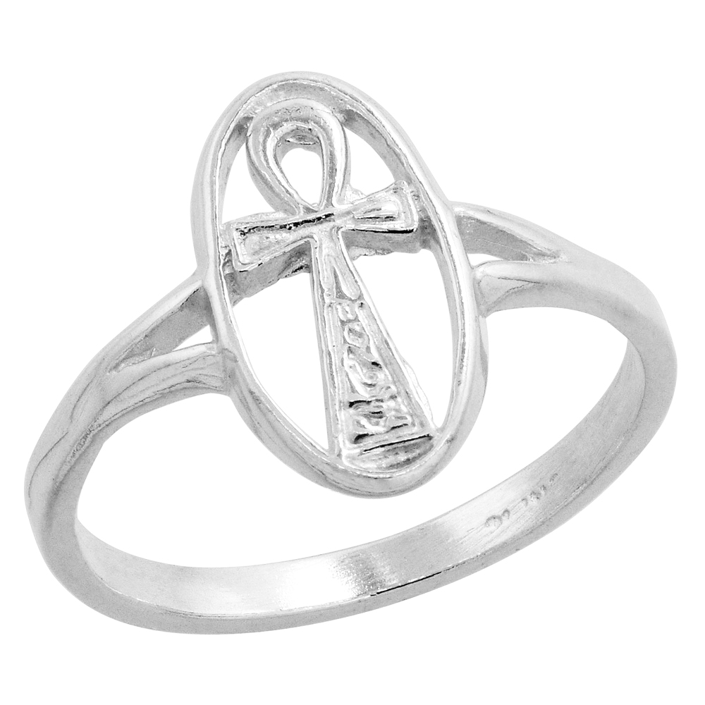 Sterling Silver Ankh Ring Polished finish 9/16 inch wide, sizes 6 - 9
