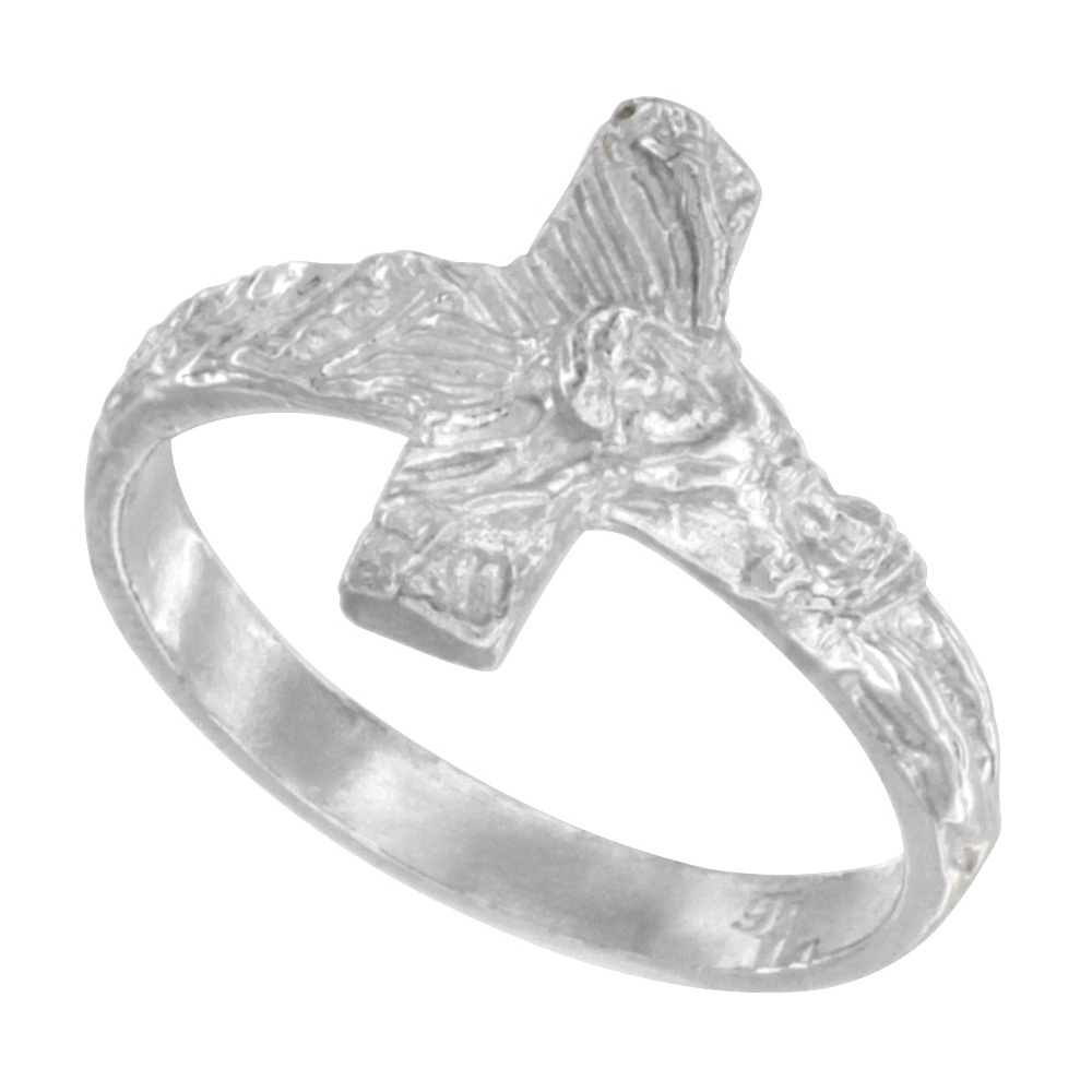 Sterling Silver Crucifix Ring Polished finish 1/2 inch wide, sizes 6 - 9, Sizes 6 - 9