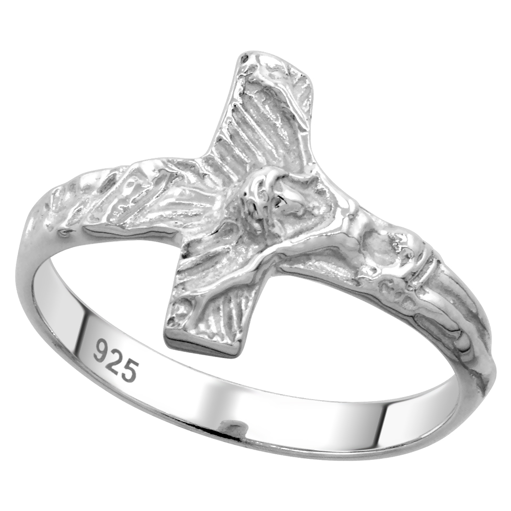 Sterling Silver Crucifix Ring Polished finish 1/2 inch wide sizes 6 - 9