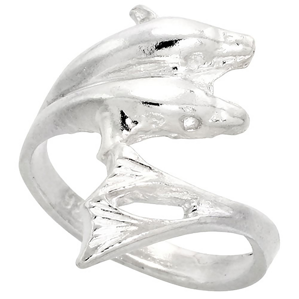 Sterling Silver Double Dolphin Ring Polished finish 11/16 inch wide, sizes 6 - 9