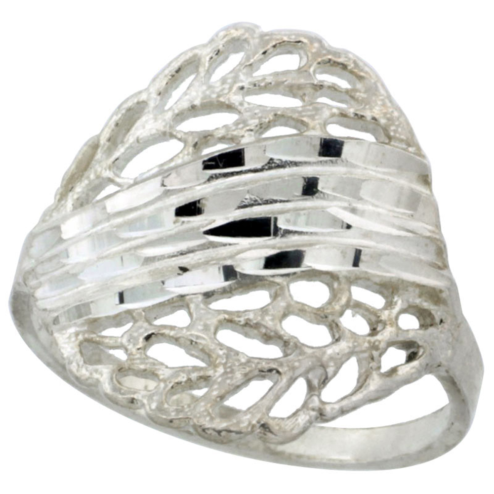 Sterling Silver Stripes &amp; Oval Ring Polished finish 3/4 inch wide, sizes 6 - 9