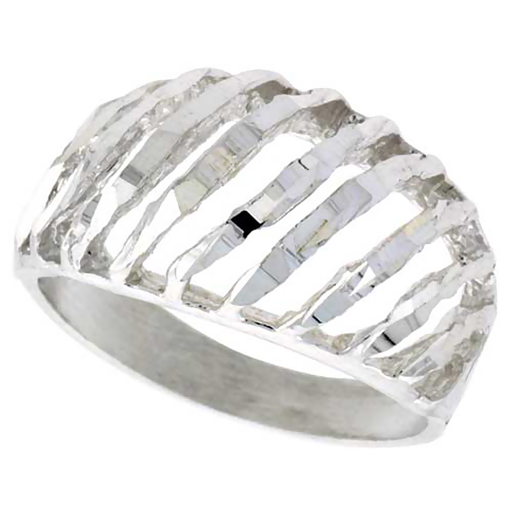 Sterling Silver Striped Dome Ring Polished finish 1/2 inch wide, sizes 6 - 9