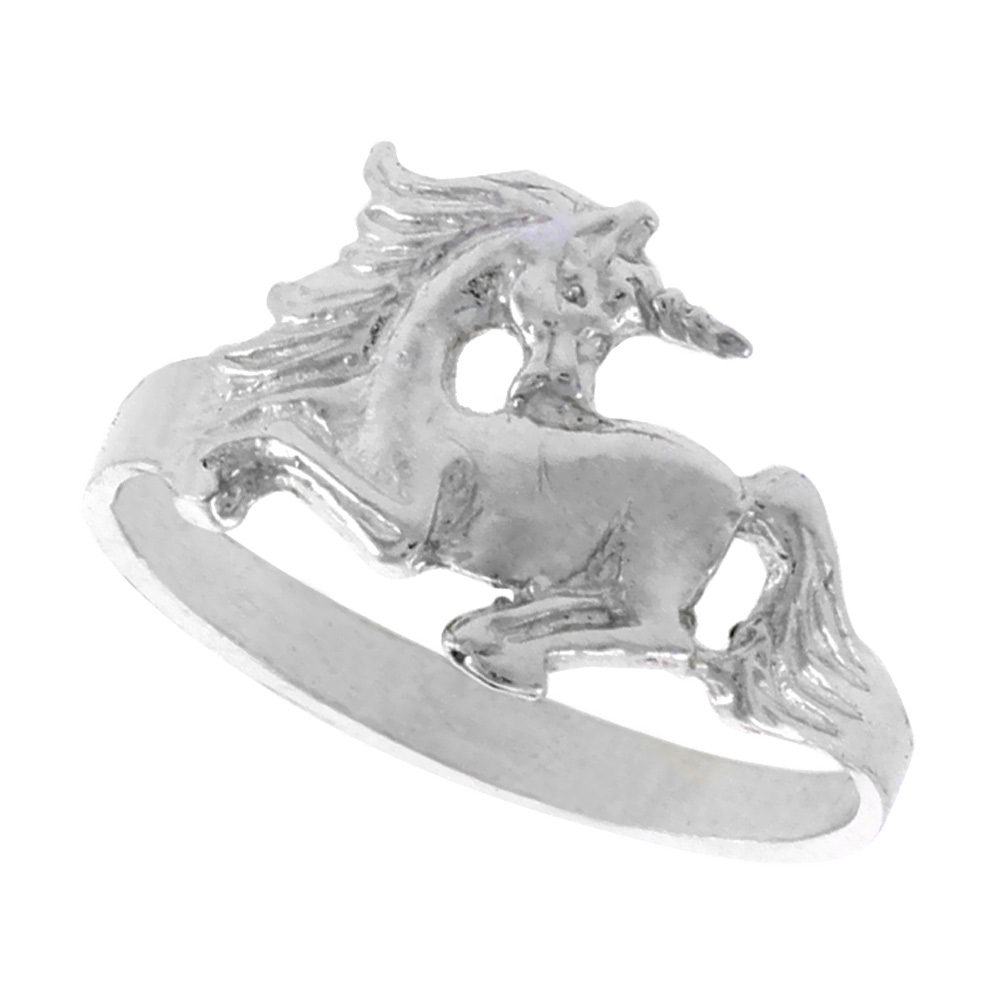 Sterling Silver Unicorn Ring Polished finish 3/8 inch wide, sizes 6 - 9,