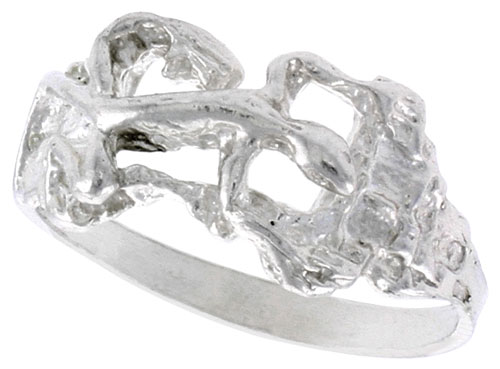 Sterling Silver Gecko Ring Polished finish 3/8 inch wide, sizes 6 - 9,