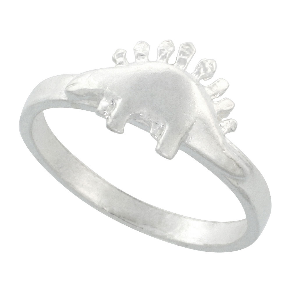 Sterling Silver Stegosaurus Dinosaur Ring 5/16 inch wide, sizes 6 - 9