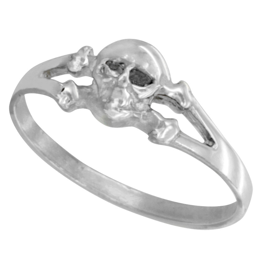 Sterling Silver Tiny Skull &amp; Crossbone Ring 1/4 inch wide, sizes 6 - 9