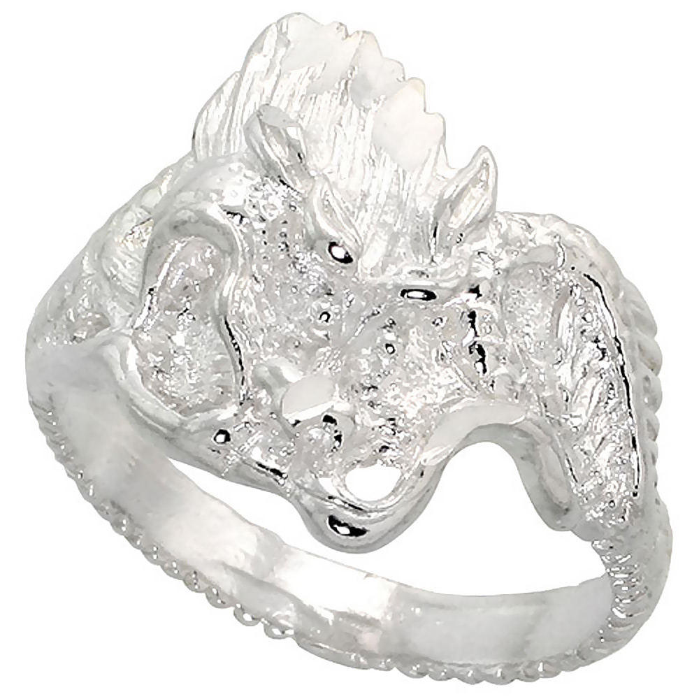 Sterling Silver Chinese Dragon Ring Polished finish 5/8 inch wide, sizes 6 - 9