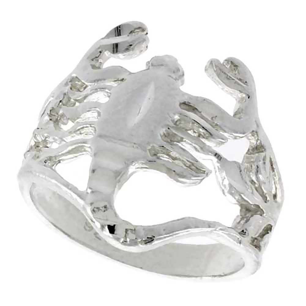 Sterling Silver Scorpion Ring Polished finish 11/16 inch wide, sizes 6 - 9