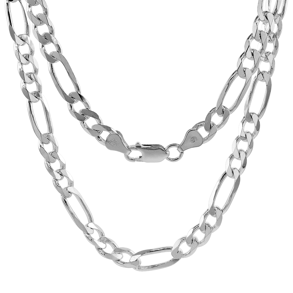 Sterling Silver 5.5mm Figaro Link Chain Necklaces &amp; Bracelets for Men and Women Beveled Edge Nickel Free Italy 7-30 inch
