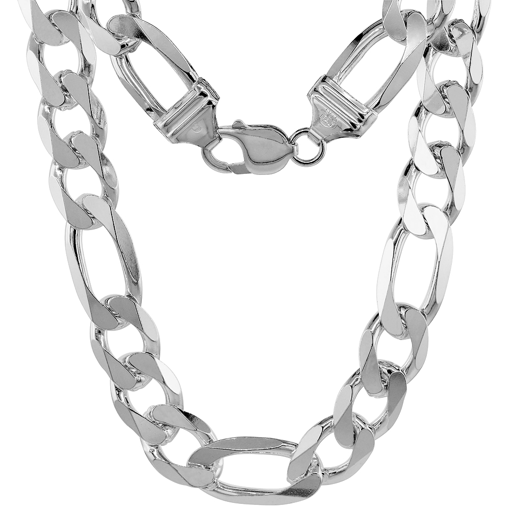 Sterling Silver Figaro Link Chain Necklace 4.5mm Pave Cut Beveled Nickel Free Italy 7-30 inch