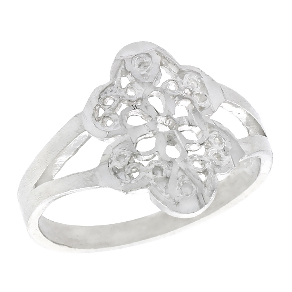 Sterling Silver Floral Filigree Ring, 5/8 inch