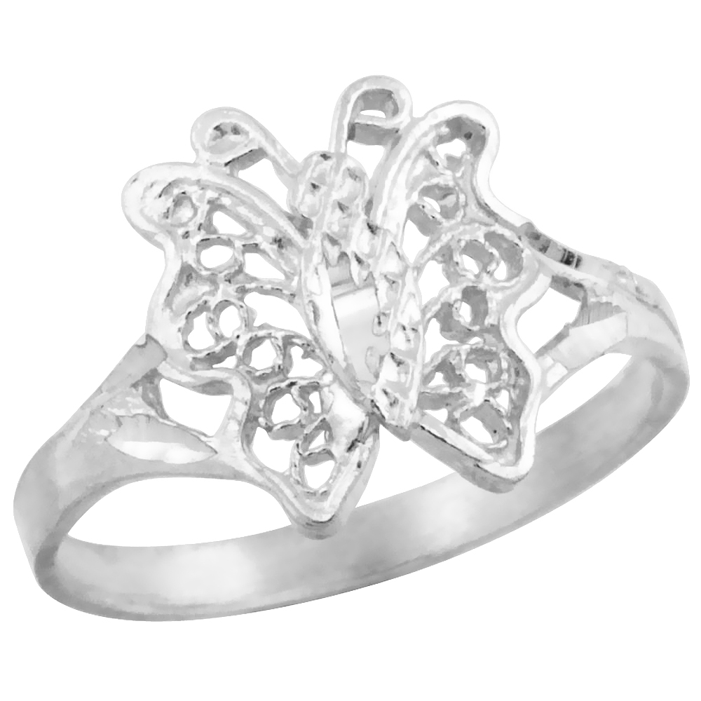Sterling Silver Butterfly Filigree Ring, 1/2 inch