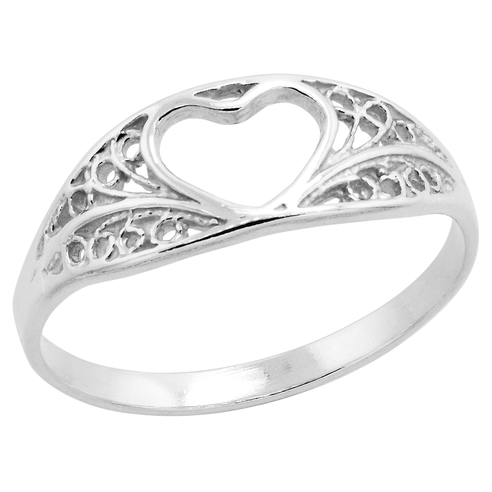 Sterling Silver Heart Cut-out Filigree Ring, 5/16 inch