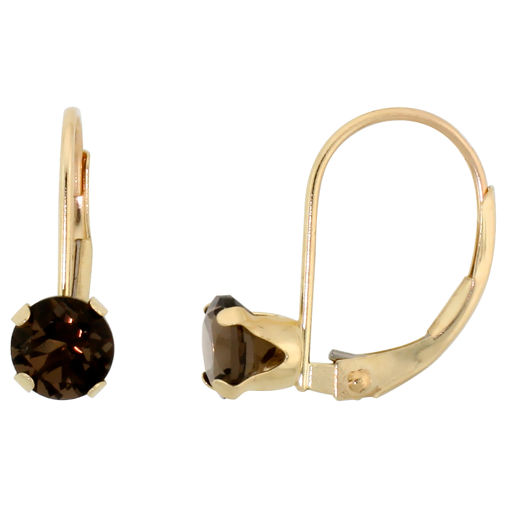 10k Yellow Gold Natural Garnet Leverback Earrings 5mm Brilliant Cut January Birthstone, 9/16 inch long